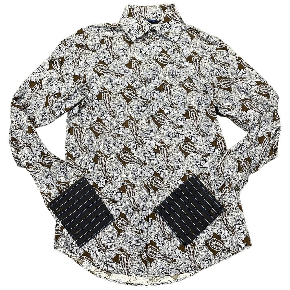 BANANA REPUBLIC French Cuff Dress Shirt Mens M 15-15.5 All Over Paisley Print
